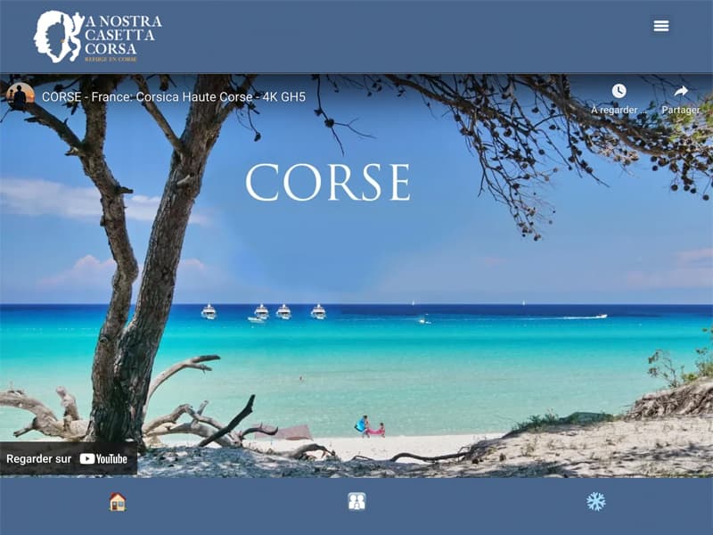 page d'accueil avec une video de la Corse