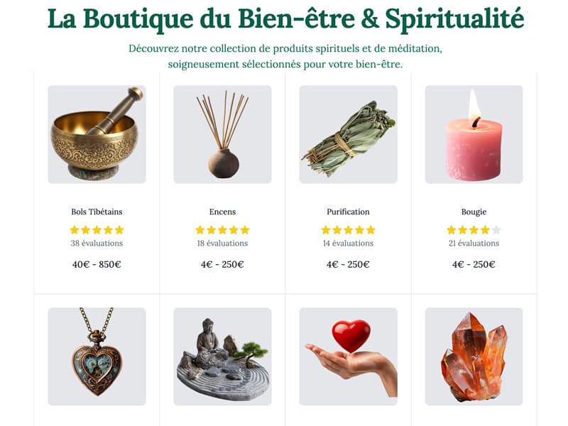 Menu général des produits bien-être qui sont a vendre