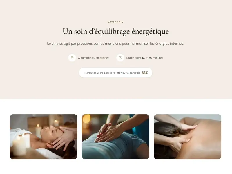Site apaisant pour cabinet de shiatsu et soins énergétiques